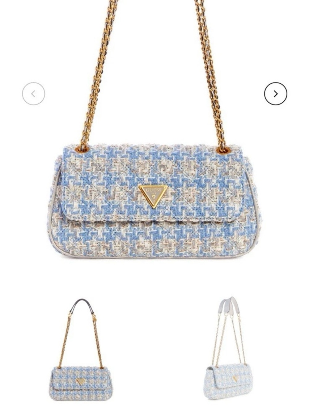 Guess Chain Shoulder Bag in Light Blue and Cream Tweed